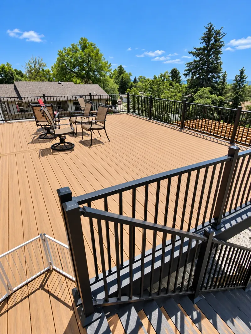 Blackrock composite deck and stairs with black metal railings